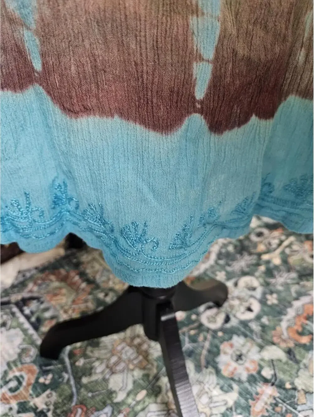 Boho Tie Dye Turquoise Dress Fairycore Cottagecore Festival Embroidered Sundress - Picture 3 of 6